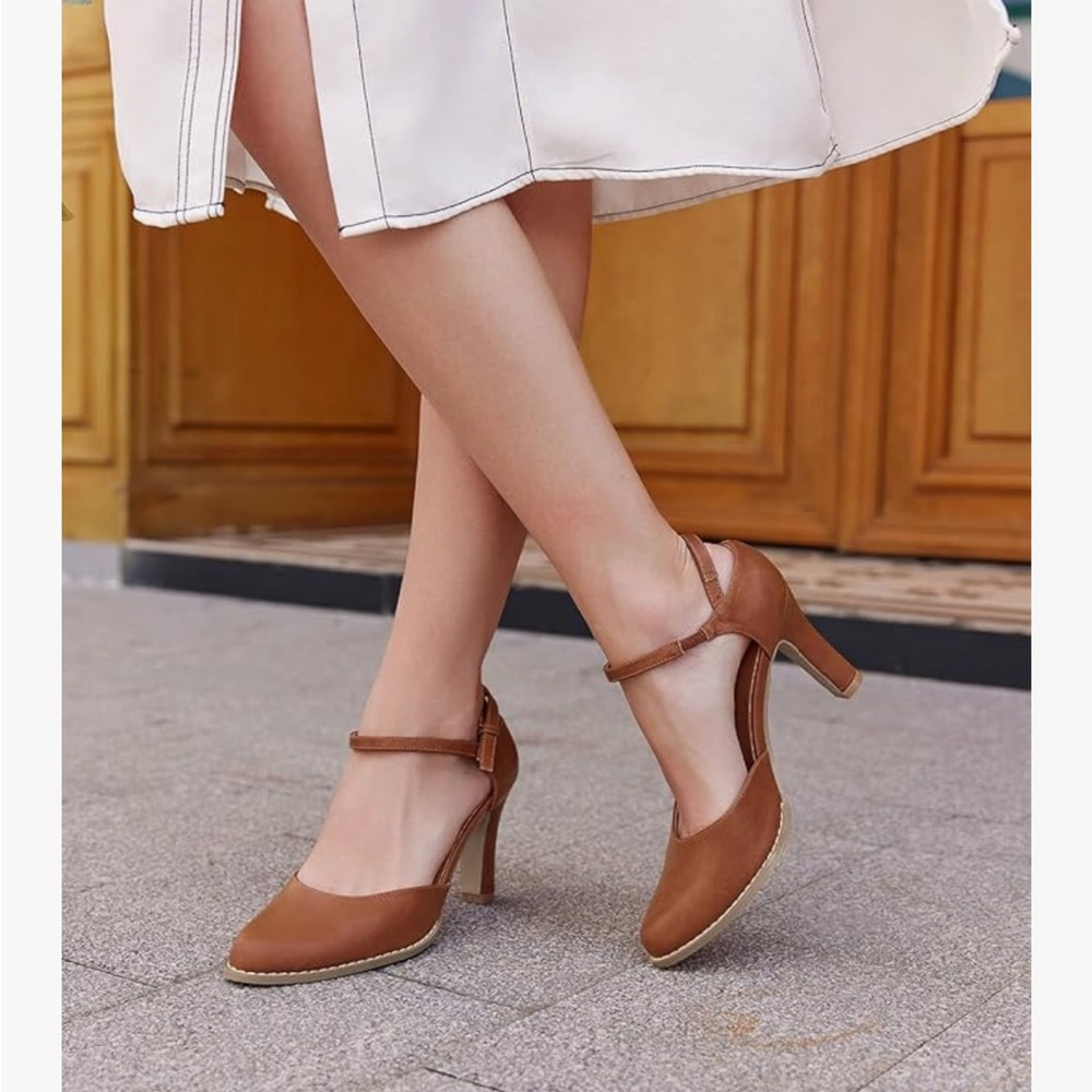 Coutgo Vintage Inspired Elegant Brown Heeled Sandals Sz 7.5